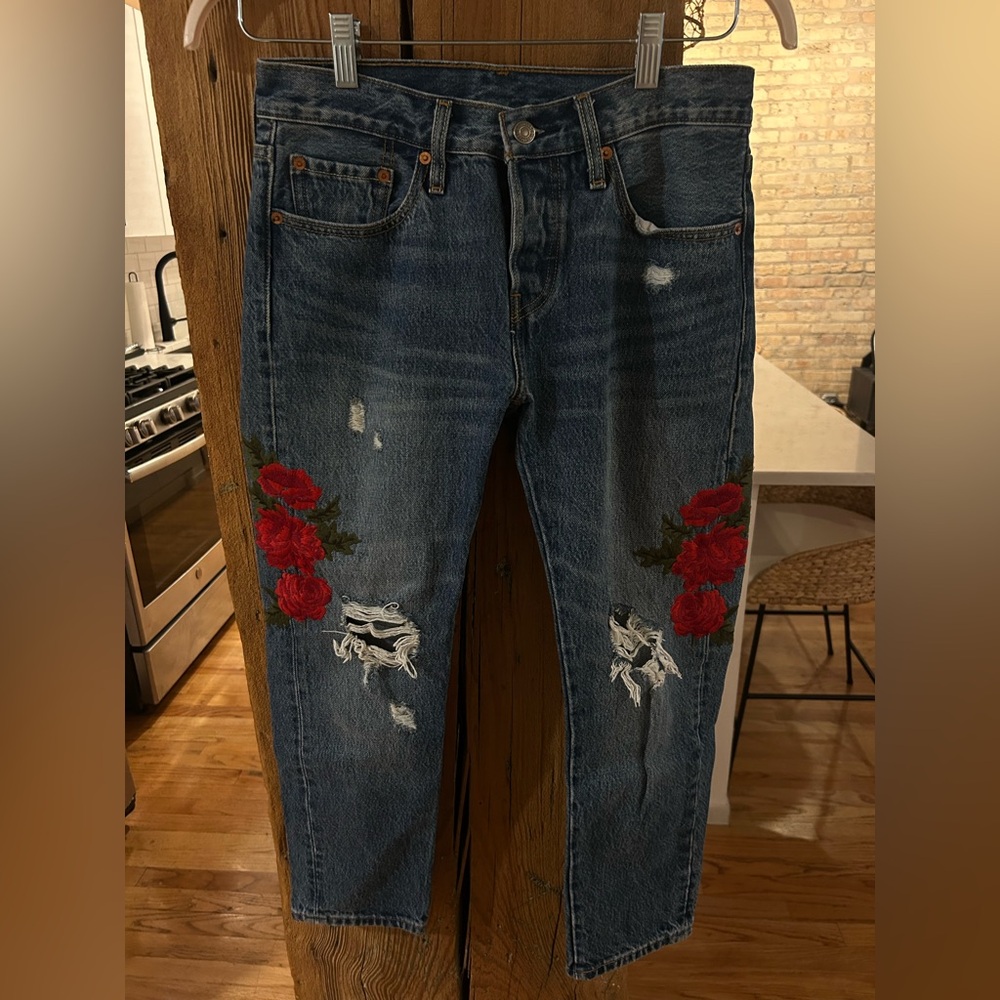 Levi's 501 jeans Red Floral Embroidery